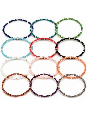 Colorful Multi-Layer Crystal Bracelets Set of 12 - Stackable Women's Jewelry